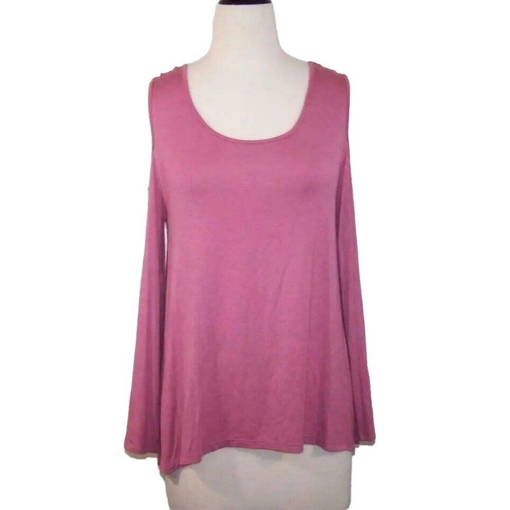 Arizona Jean Co Shirt Top Large Soft & Stretchy Cold Shoulder Scoop Neck